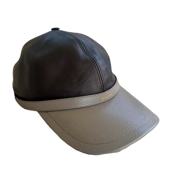 GUCCI LEATHER Black/Gray Diana Baseball Hat - Picture 1 of 13